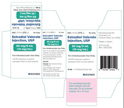 estradiol-valerate-injection-usp-10mg-carton-label.jpg Estradiol valerate injection, USP 10 mg/mL - NDC 70700-273-22 - Carton Label - estradiol valerate injection usp 10mg carton label