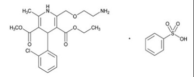 The structural formula for amlodipine besylate is chemically described as 3 ethyl 5-methyl (±)-2-[(2-aminoethoxy)methyl]-4-(2-chlorophenyl)-1,4-dihydro-6-methyl-3,5-pyridinedicarboxylate, monobenzene - tribenzor 02
