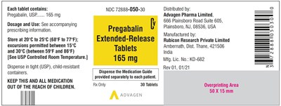 pregabalin-er-tab-165mg-30s-label.jpg Pregabalin Extended-Release tablets, 165 mg - NDC 72888-050-30 - 30 Tablets Container Label - pregabalin er tab 165mg 30s label