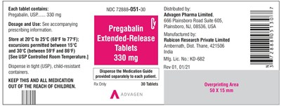 pregabalin-er-tab-330mg-30s-label.jpg Pregabalin Extended-Release tablets, 330 mg - NDC 72888-051-30 - 30 Tablets Container Label - pregabalin er tab 330mg 30s label