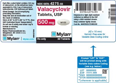 Valacyclovir Tablets 500 Gram Bottle Label (Image 01)
