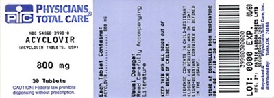Acyclovir Capsules 800 mg Bottles - 3998