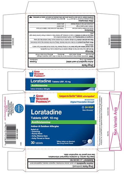 This Is The 30 Count Blister Carton Label For Good Neighbor Pharmacy Loratadine Tablets Usp, 10 mg. (Lora)