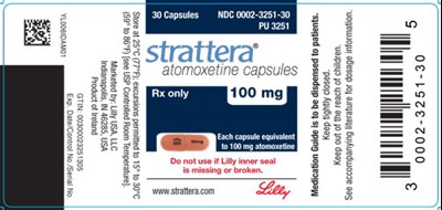 PACKAGE LABEL - STRATTERA 100 mg bottle of 30 - strattera 100mg contain 30 006 01
