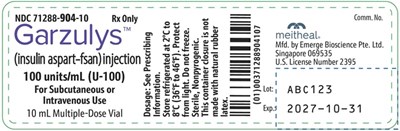 Principal Display Panel – Garzulys (insulin Aspart-fsan) Injection 100 Units Per mL Vial Label (Vial 100u Label V4)