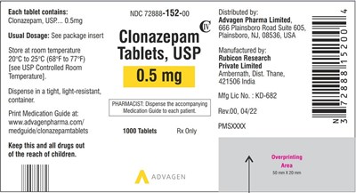 clonazepam-tablets-0pt5mg-1000s.jpg Clonazepam Tablets USP, 0.5 mg - NDC 72888-152-00 - 1000 Tablets Label - clonazepam tablets 0pt5mg 1000s