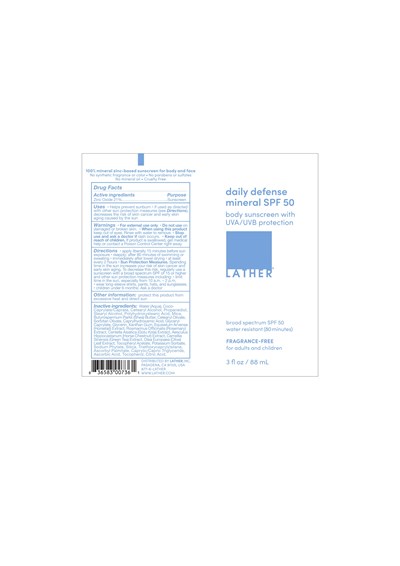 daily-defense-minera-SPF-50-body-3oz_OL_FDA.jpg Lather - daily defense mineral SPF 50 - 3 fl oz / 88 mL - daily defense minera SPF 50 body 3oz OL FDA
