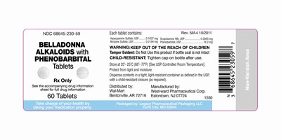 NDC 68645-230-59 Belladonna Alkaloids with Phenobarbital Tablets Rx Only 60 Tablets - belladonna 1