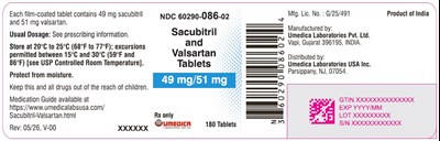"image Description" (Sacubitril And Valsartan 49mg 51mg 180s Bottle Label)