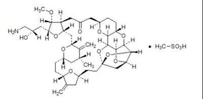 A Product Isolated From The Marine Sponge Halichondria Okadai.  The Chemical Name For Eribulin Mesylate Is 11,15:18,21:24,28-triepoxy-7,9-ethano-12,15-methano-9h,15h-furo[3,2-i]furo[2',3':5,6]pyrano[4,3-b][1,4]dioxacyclopentacosin-5(4h)-one, 2-[(2s)-3-amino-2-hydroxypropyl]hexacosahydro-3-methoxy-26-methyl-20,27-bis(methylene)-, (2r,3r,3as,7r,8as,9s,10ar,11s,12r,13ar,13bs,15s,18s,21s,24s,26r,28r,29as)-, Methanesulfonate (salt).  It Has A Molecular Weight Of 826.0 (729.9 For Free Base).  The Empirical Formula Is C40h59no11•ch4o3s.  Eribulin Mesylate Has The Following Structural Formula: (Halaven 01)