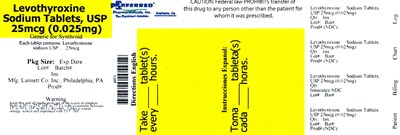 Levothyroxine Sodium Tablets, Usp 25mcg (.025mg) (Levothyroxine Sodium Tablets Usp 2)