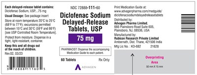 diclofenac-sodium-dr-tablets-usp-75mg-60s.jpg Diclofenac Sodium DR Tablets 75mg - NDC 72888-111-60 - 60 Tablets Label - diclofenac sodium dr tablets usp 75mg 60s