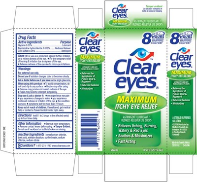 Principal Display Panelclear Eyes®maximum Itchy Eye Reliefastringent/lubricant/redness Reliever Eye Drops (Clear Eyes Maximum Itchy Eye Relief 01)