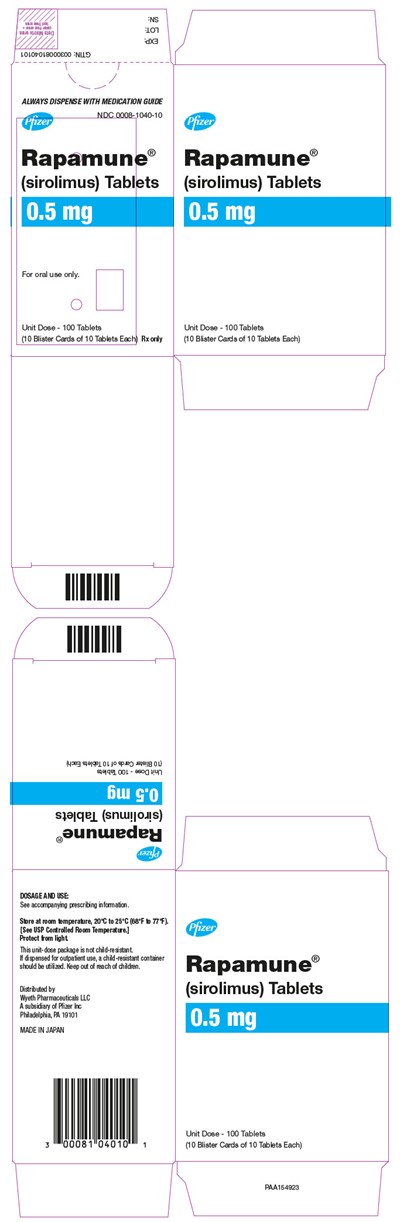 rapamune-19.jpg PRINCIPAL DISPLAY PANEL - 0.5 mg Tablet Blister Card Carton - rapamune 19