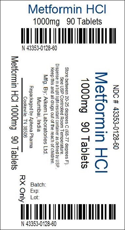43353-0128-60.jpg Metformin HCl Tablets USP 1000 mg Container Label - 43353 0128 60