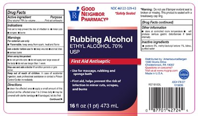 Principal Display Panelndc 46122-329-43rubbing Alcoholethyl Alcohol 70%uspfirst Aid Antiseptic16 Fl Oz (1 Pt) 473 mL (Gnp Ethyl Rubbing Alcohol 70 Percent Usp 01)