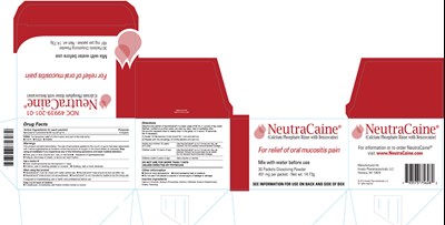 neutracaine-1.jpg NDC 49939-201-01 NeutraCaine (Calcium Phosphate Rinse with Benzocaine) For relief of oral mucocitis pain Mix with water before use 30 Packets Dissolving Powder 491 mg per packet | Net wt.14.73g - neutracaine 1