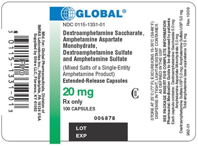 PRINCIPAL DISPLAY PANEL - 20 mg Bottle Label - amphetamine 5