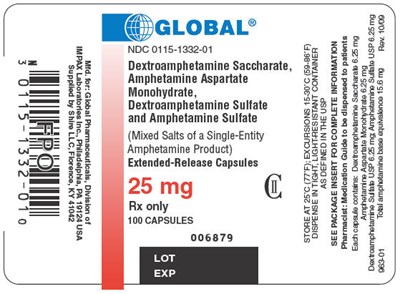 PRINCIPAL DISPLAY PANEL - 25 mg Bottle Label - amphetamine 6