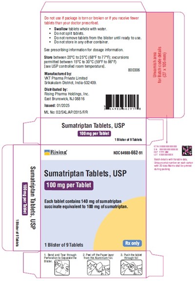 image description - sumatriptan tab usp 100mg 9s blister carton label