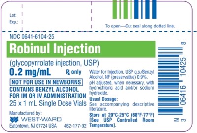 robinul-injection-3.jpg Robinul Injection (glcopyrrolate injection, USP) 0.2 mg/mL 25 x 1 mL Single Dose Vials - robinul injection 3