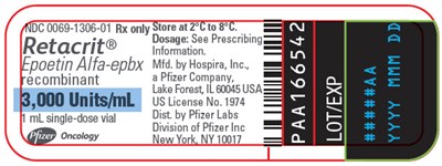 retacrit-22.jpg PRINCIPAL DISPLAY PANEL - 3,000 Units/mL Vial Label - retacrit 22