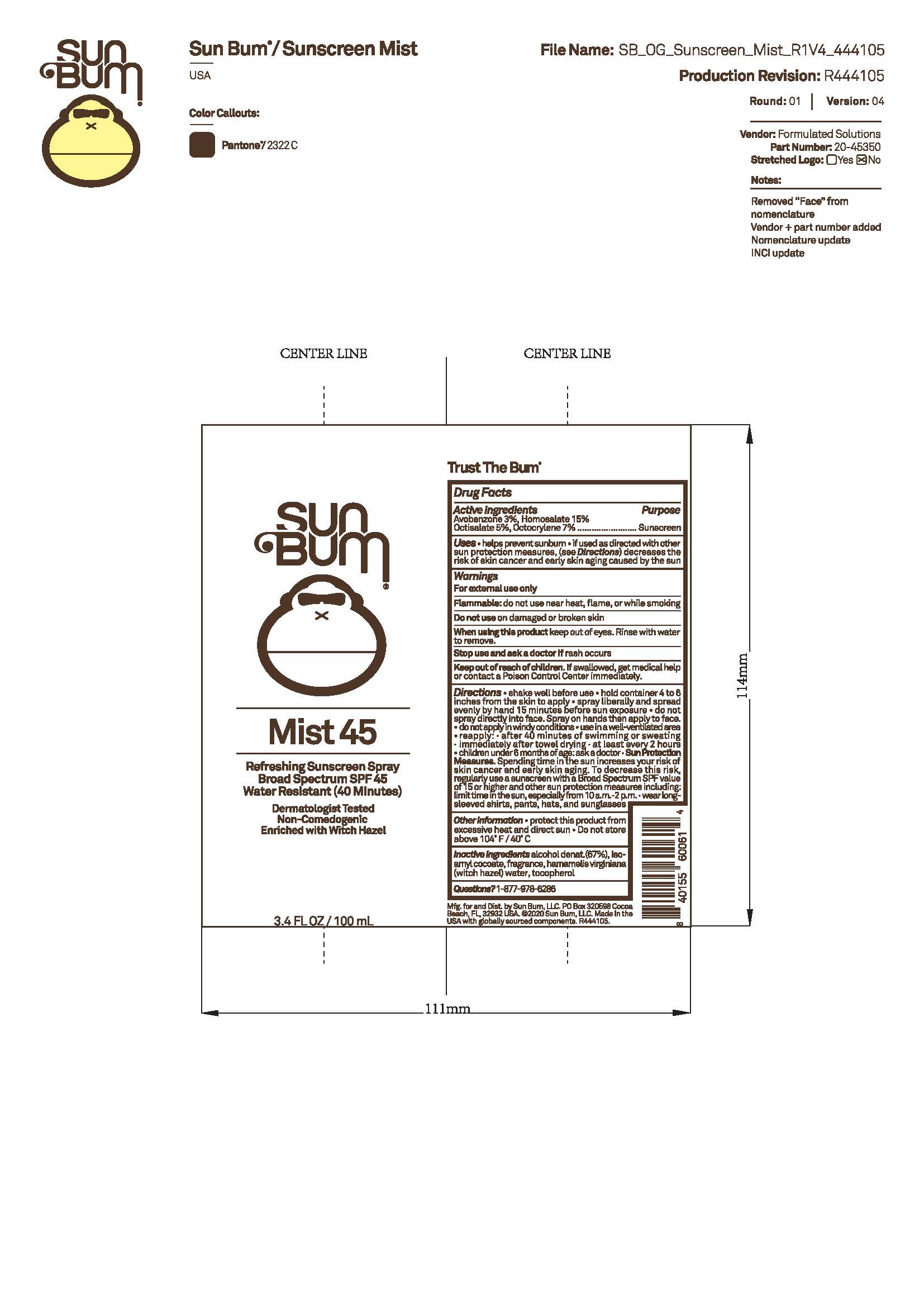 Sun Bum Mist 45 Refreshing Sunscreen - Images NDC 69039-783