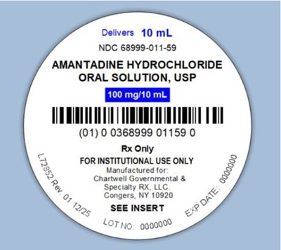 Image Description (Amantadine HCl Solution 100mg 10ml Unit Dose Label)