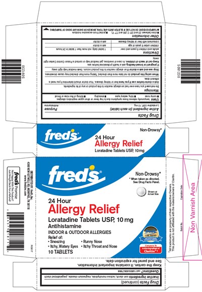 This Is The 10 Count Blister Carton Label For Fred's Loratadine Tablets Usp, 10 mg. (Loratadine 01)