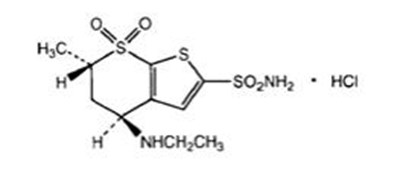 The Structural Formula For Dorzolamide Hydrochloride, Usp Is Described Chemically As: (4s-trans)-4-(ethylamino)-5,6-dihydro-6¬methyl-4h-thieno[2,3-b]thiopyran-2-sulfonamide 7,7-dioxide Monohydrochloride. Dorzolamide Hydrochloride, Usp Is Optically Active. The Specific Rotation Is (Dorzolamide HCl 2)