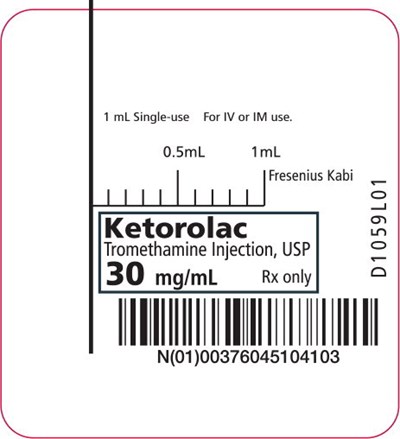 ket0g-0006-08.jpg PACKAGE LABEL - PRINCIPAL DISPLAY - Ketorolac Tromethamine 1 mL Syringe Label - ket0g 0006 08