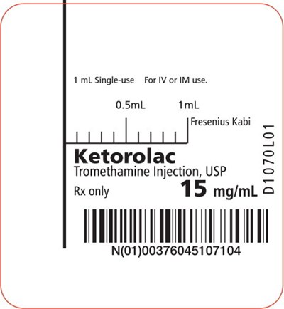 ket0g-0006-14.jpg PACKAGE LABEL - PRINCIPAL DISPLAY - Ketorolac Tromethamine 1 mL Syringe Label - ket0g 0006 14