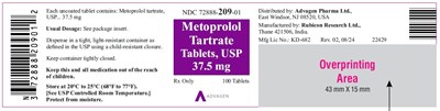 metoprolol-tartrate-tabs-37pt5mg-100-tablets-bottle-label.jpg Metoprolol Tartrate Tablets, USP 37.5 mg - NDC 72888-209-01 - 100s Bottle Label - metoprolol tartrate tabs 37pt5mg 100 tablets bottle label