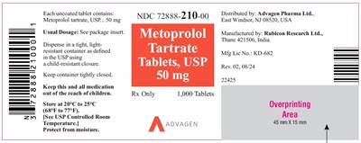 metoprolol-tartrate-tabs-50mg-1000-tablets-bottle-label.jpg Metoprolol Tartrate Tablets, USP 50 mg - NDC 72888-210-00 - 1000s Bottle Label - metoprolol tartrate tabs 50mg 1000 tablets bottle label