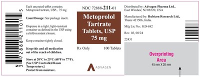 metoprolol-tartrate-tabs-75mg-100-tablets-bottle-label.jpg Metoprolol Tartrate Tablets, USP 75 mg - NDC 72888-211-01 - 100s Bottle Label - metoprolol tartrate tabs 75mg 100 tablets bottle label