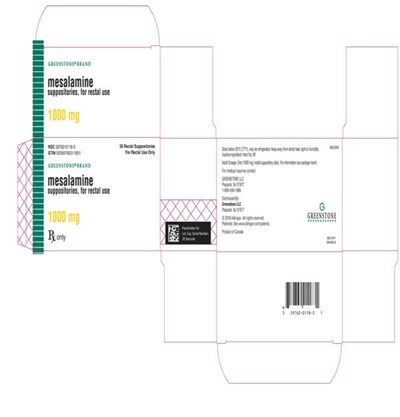 mesalamine-suppositories-03.jpg PRINCIPAL DISPLAY PANELNDC 59762-0118-3GREENSTONE BRANDmesalaminesuppositories, for rectal use1000 mgRx Only - mesalamine suppositories 03