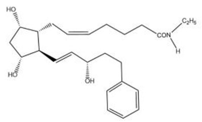 The structural formula for DURYSTA is an intracameral implant containing 10 mcg bimatoprost in the NOVADUR® solid polymer sustained-release drug delivery system (DDS). DURYSTA is preloaded into a single-use, DDS applicator to facilitate injection of the rod-shaped implant directly into the anterior chamber of the eye. The components of the implant are bimatoprost drug substance and polymers poly (D,L-lactide), poly (D,L-lactide-co-glycolide), and polyethylene glycol. The chemical name for bimatoprost is (Z)-7-[(1R,2R,3R,5S)-3,5-dihydroxy-2-[(1E,3S)-3-hydroxy-5-phenyl-1-pentenyl]cyclopentyl]-N-ethyl-5-heptenamide, and its molecular weight is 415.57. Its molecular formula is C25H37NO4. - durysta 03