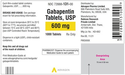 gabapentin-tabs-600mg-1000s-label.jpg Gabapentin Tablets 600 mg - NDC 72888-131-00 - 1000 Tablets Label - gabapentin tabs 600mg 1000s label
