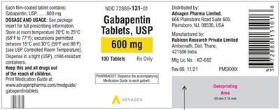 gabapentin-tabs-600mg-100s-label.jpg Gabapentin Tablets 600 mg - NDC 72888-131-01 - 100 Tablets Label - gabapentin tabs 600mg 100s label