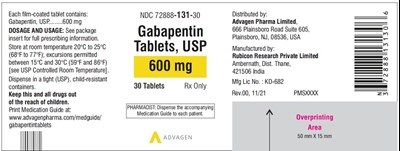 gabapentin-tabs-600mg-30s-label.jpg Gabapentin Tablets 600 mg - NDC 72888-131-30 - 30 Tablets Label - gabapentin tabs 600mg 30s label