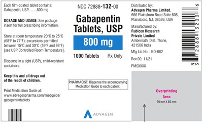 gabapentin-tabs-800mg-1000s-label.jpg Gabapentin Tablets 800 mg - NDC 72888-132-30 - 30 Tablets Label - gabapentin tabs 800mg 1000s label