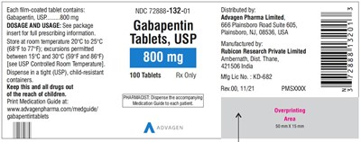 gabapentin-tabs-800mg-100s-label.jpg Gabapentin Tablets 800 mg - NDC 72888-132-30 - 30 Tablets Label - gabapentin tabs 800mg 100s label