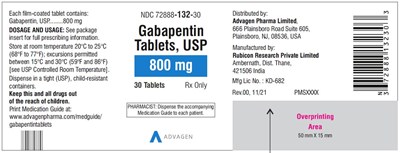 gabapentin-tabs-800mg-30s-label.jpg Gabapentin Tablets 800 mg - NDC 72888-132-30 - 30 Tablets Label - gabapentin tabs 800mg 30s label
