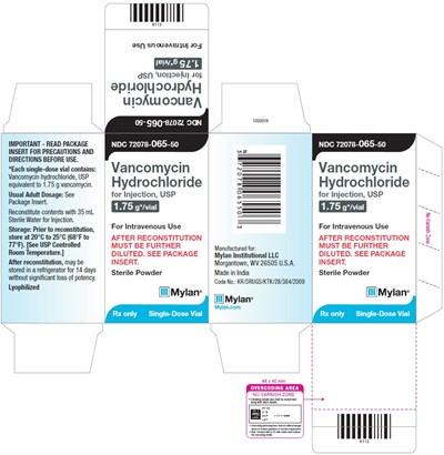 Vancomycin Hydrochloride For Injection 1.75 G/vial Carton Label (Image 02)