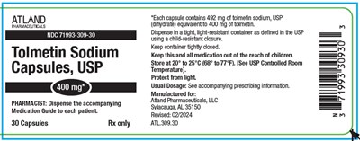 Image Description (Tolmetin Sodium Caps 400mg Bottle Label)