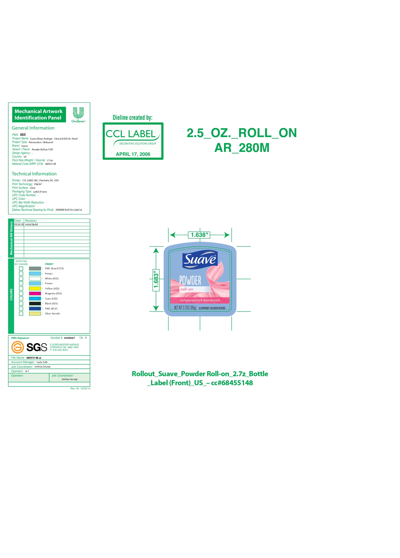 Suave Roll On Powder Antiperspirant - Images NDC 83711-146