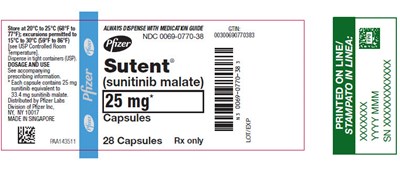 sutent-09.jpg PRINCIPAL DISPLAY PANEL - 25 mg Capsule Bottle Label - sutent 09