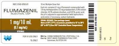 flumazenil-4.jpg NDC 0143-9783-01 FLUMAZENIL INJECTION, USP 1 mg/10 mL (0.1 mg/mL) STERILE FOR IV USED ONLY Rx ONLY - flumazenil 4