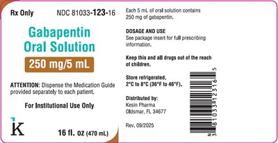 Gabapentin Oral Solution 16 Oz Bottle Label (Gabapentin Os Bottle 250mg)