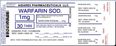 IMAGE LABEL - warfarin sod  1mg 2mg 5mg tab for taro 2